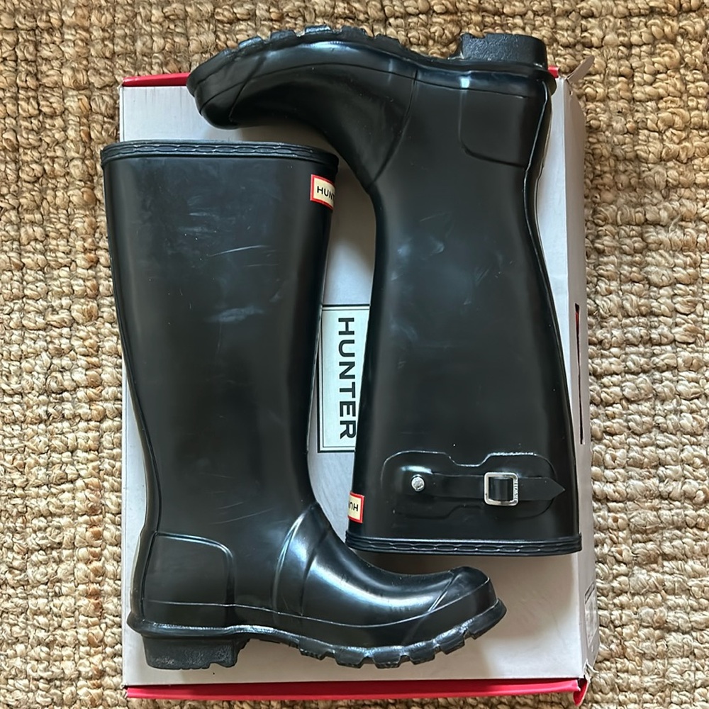 Hunter black original kids gloss rubber rain boots us size 5 boys 6 girls EU 37